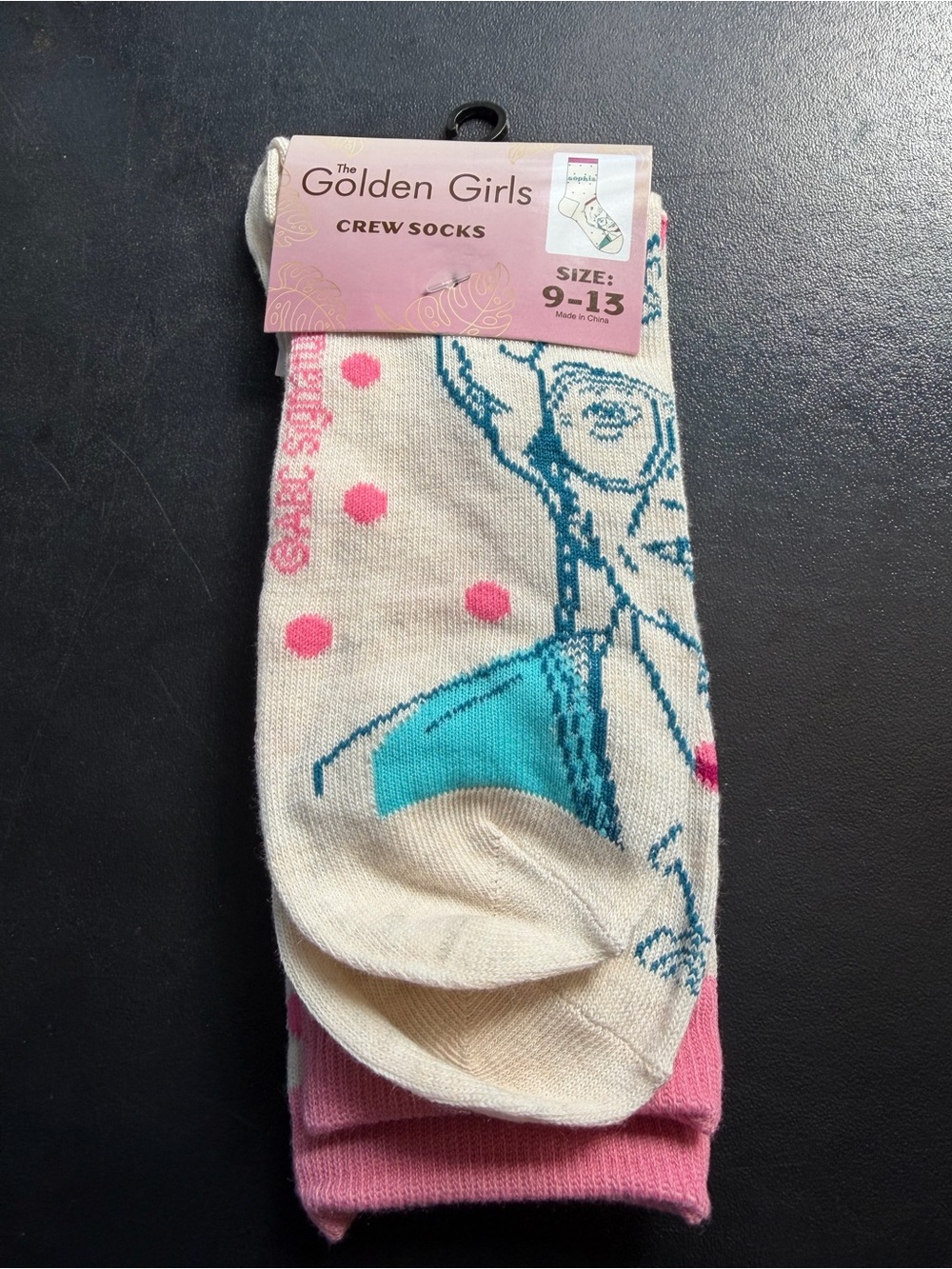 Sophia- Golden Girls Cream & Pink Crew Socks -